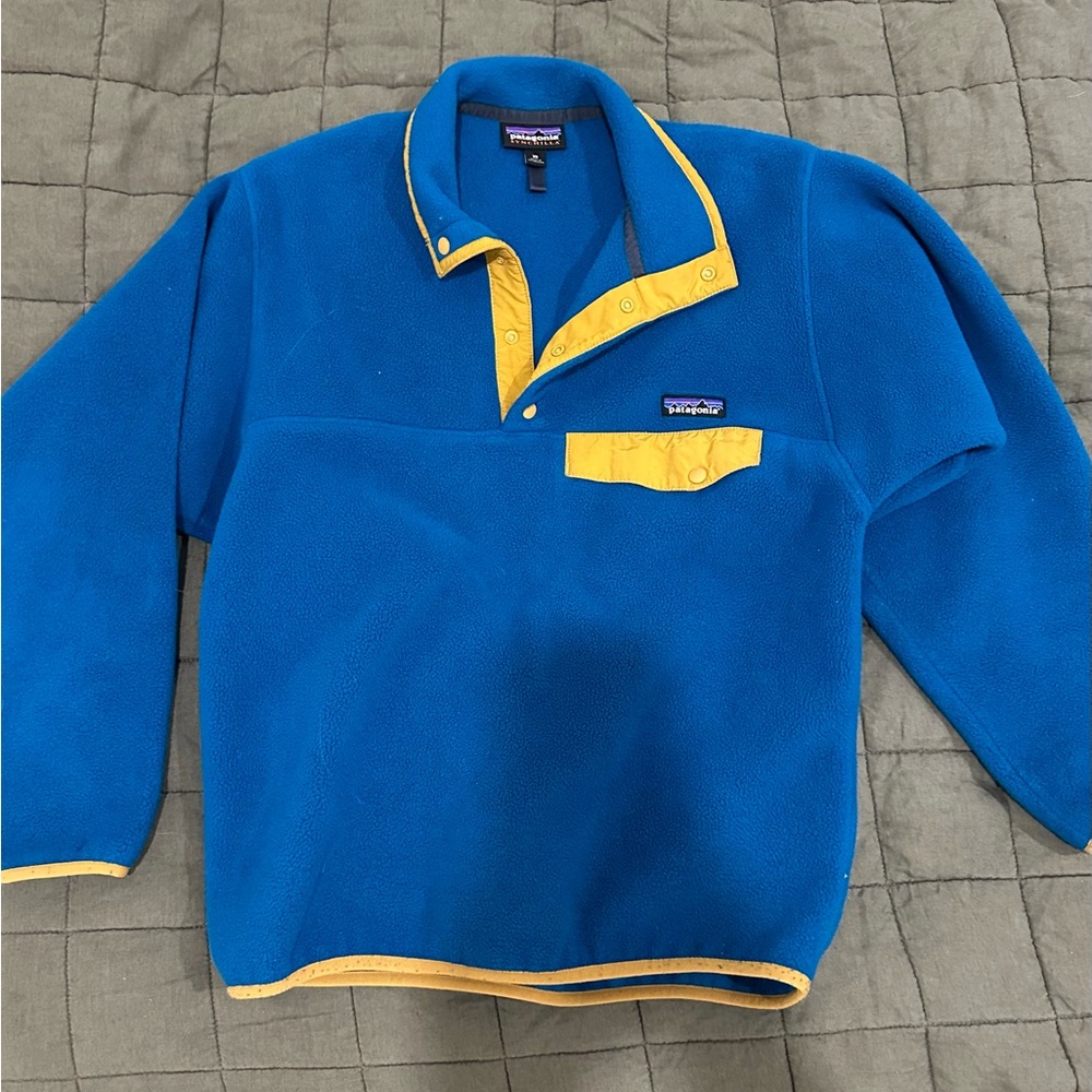 Patagonia Blue Fleece with Yellow Accents